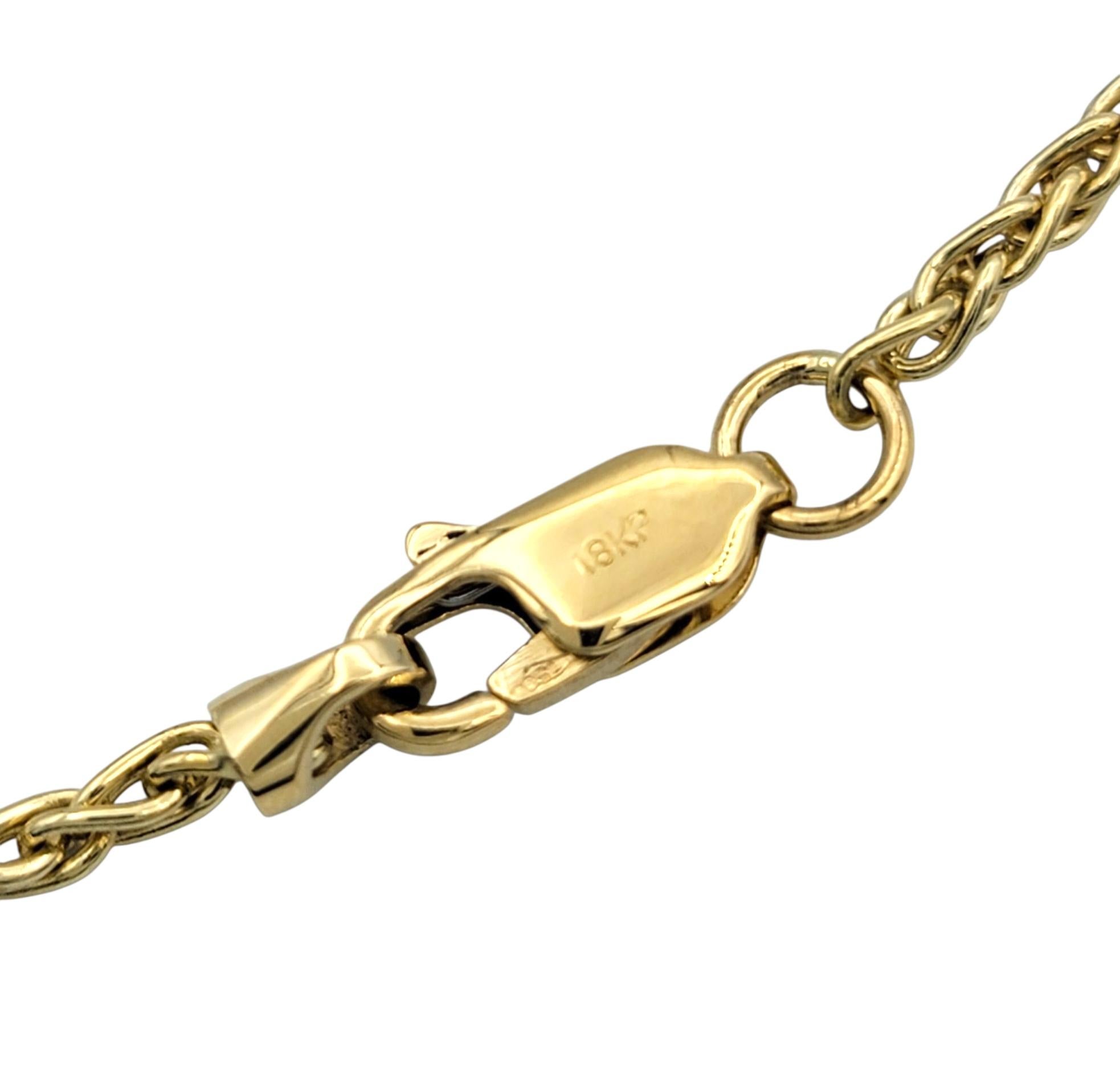 Round Cut Bezel Set Round Diamond Wheat Chain Station Necklace in 18 Karat Yellow Gold For Sale