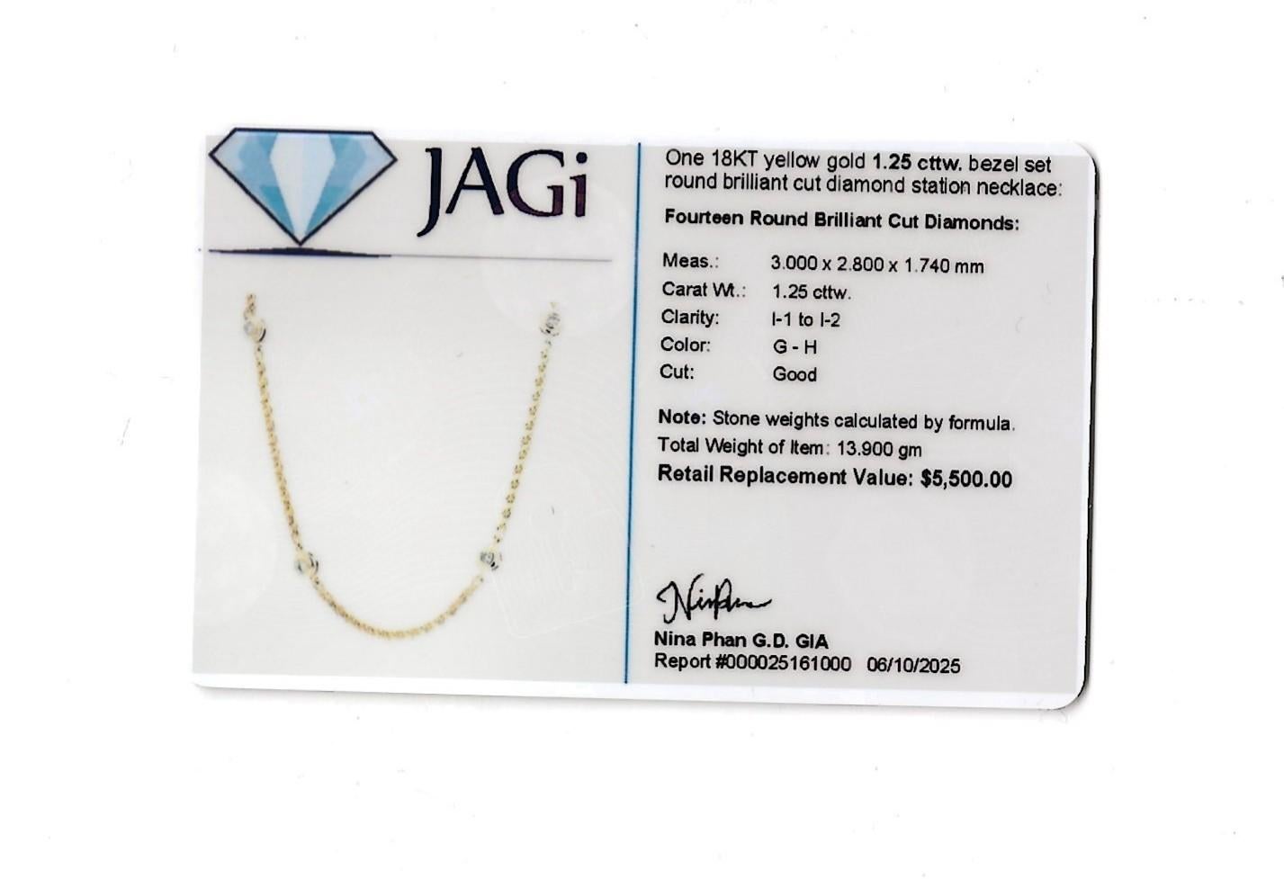 Bezel Set Round Diamond Wheat Chain Station Necklace in 18 Karat Yellow Gold For Sale 1