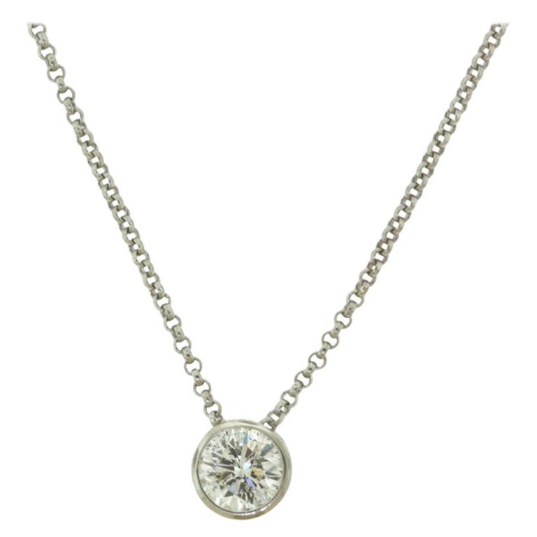 BezelSet Round Diamond White Gold Solitaire Pendant For Sale at 1stDibs