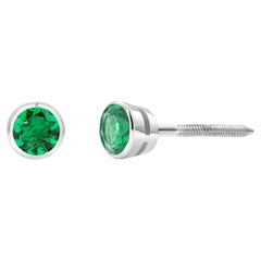 Bezel Set Round Emerald White Gold Stud Earrings