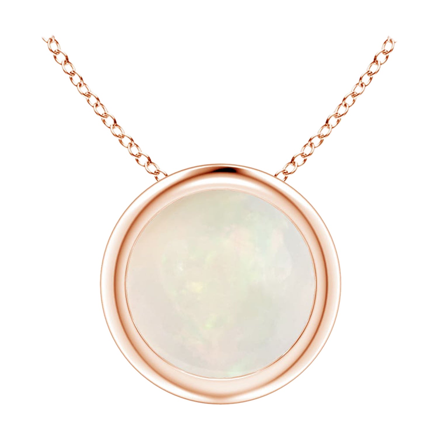 Bezel-Set Round Opal Solitaire Pendant in 14K Rose Gold for Women (Size-7mm)