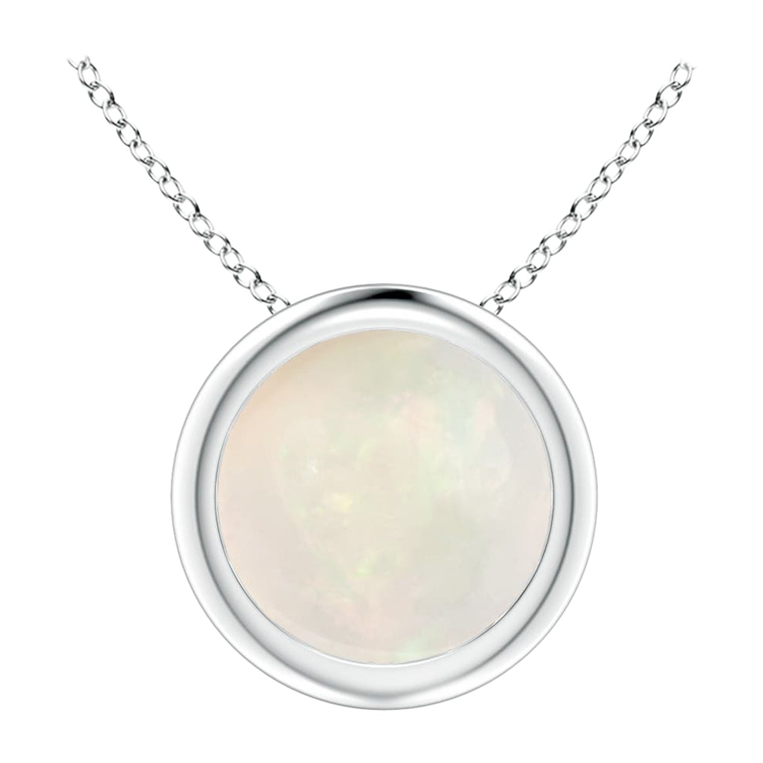Bezel-Set Round Opal Solitaire Pendant in 14K White Gold for Women (Size-7mm)