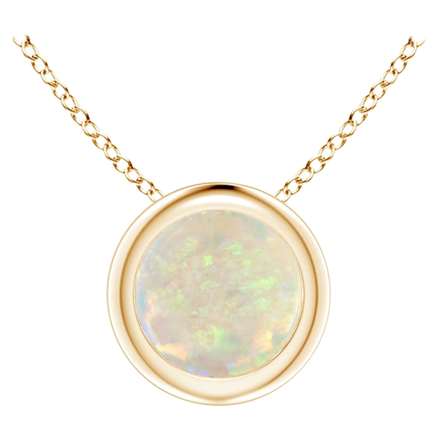 Pendentif solitaire en or jaune 14 carats serti d'opales rondes serties sur le chaton pour femmes (taille 5 mm)