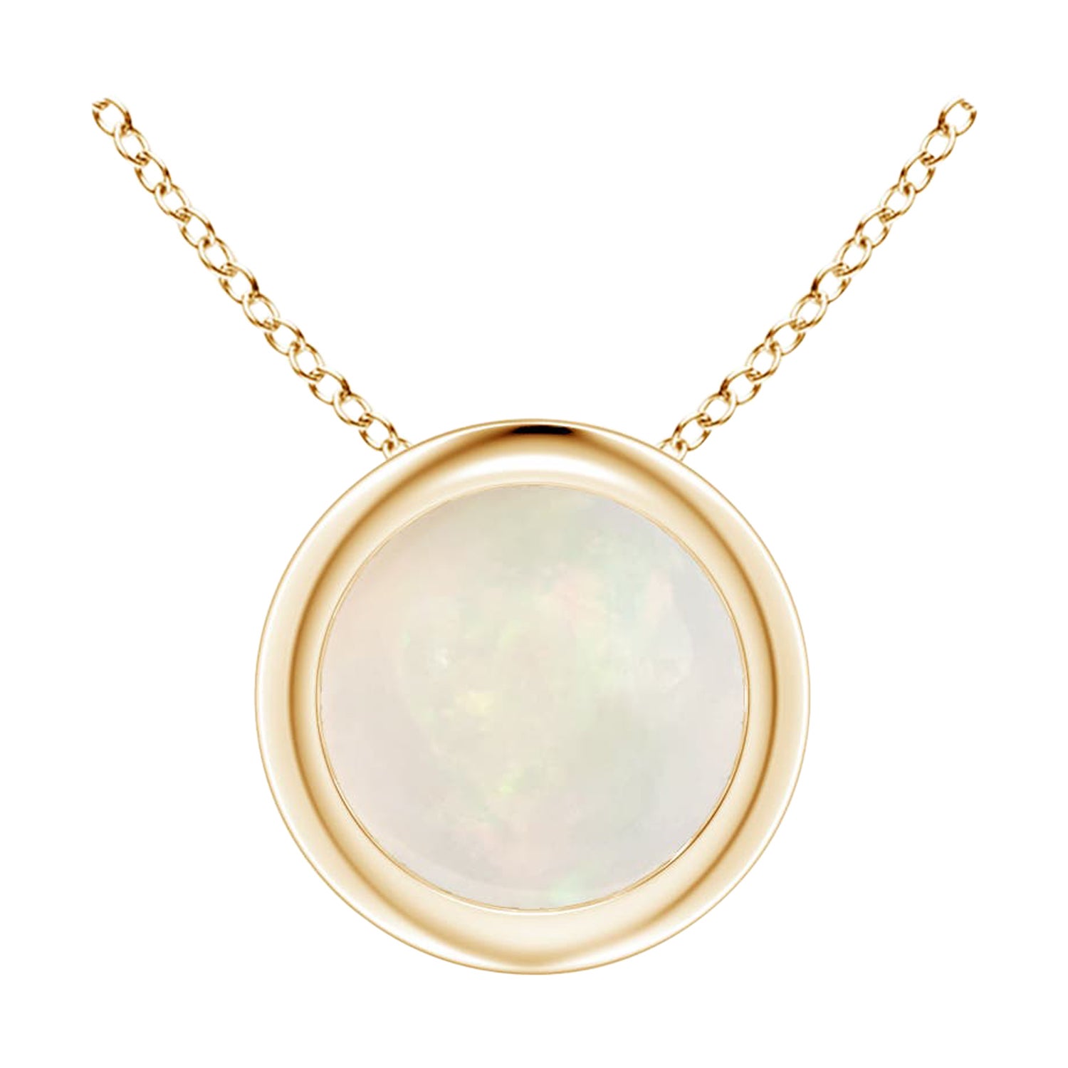 Bezel-Set Round Opal Solitaire Pendant in 14K Yellow Gold for Women (Size-6mm)