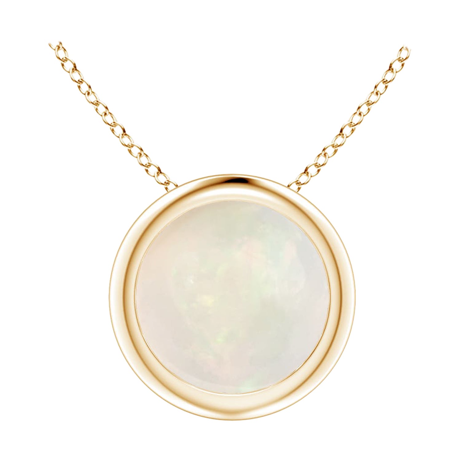 Bezel-Set Round Opal Solitaire Pendant in 14K Yellow Gold for Women (Size-7mm)