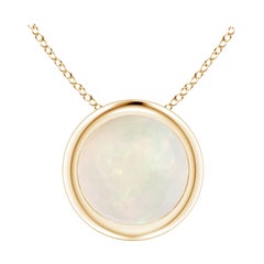 Bezel-Set Round Opal Solitaire Pendant in 14K Yellow Gold for Women (Size-7mm)