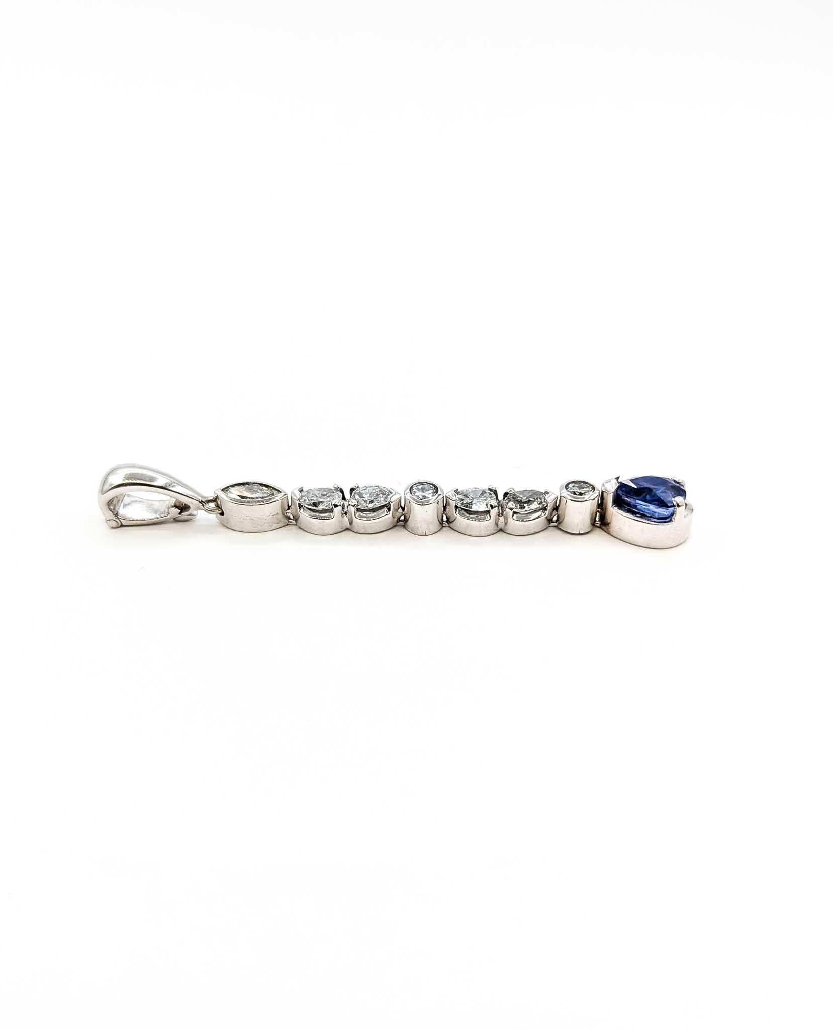Lünettenbesetzter Anhänger mit Saphir und Diamant aus 18k Weißgold im Zustand „Hervorragend“ im Angebot in Bloomington, MN