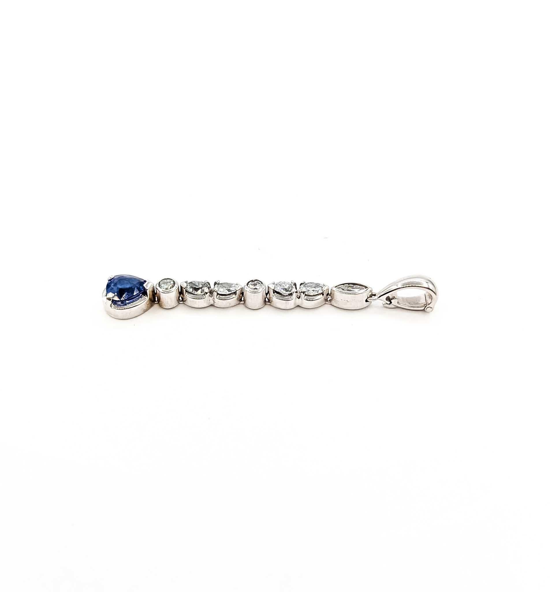 Lünettenbesetzter Anhänger mit Saphir und Diamant aus 18k Weißgold Damen im Angebot