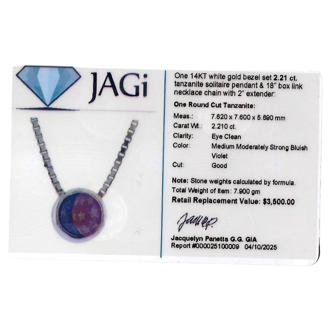 Bezel Set Tanzanite Solitaire Pendant Necklace with Box Chain in 14 Karat Gold in vendita 3