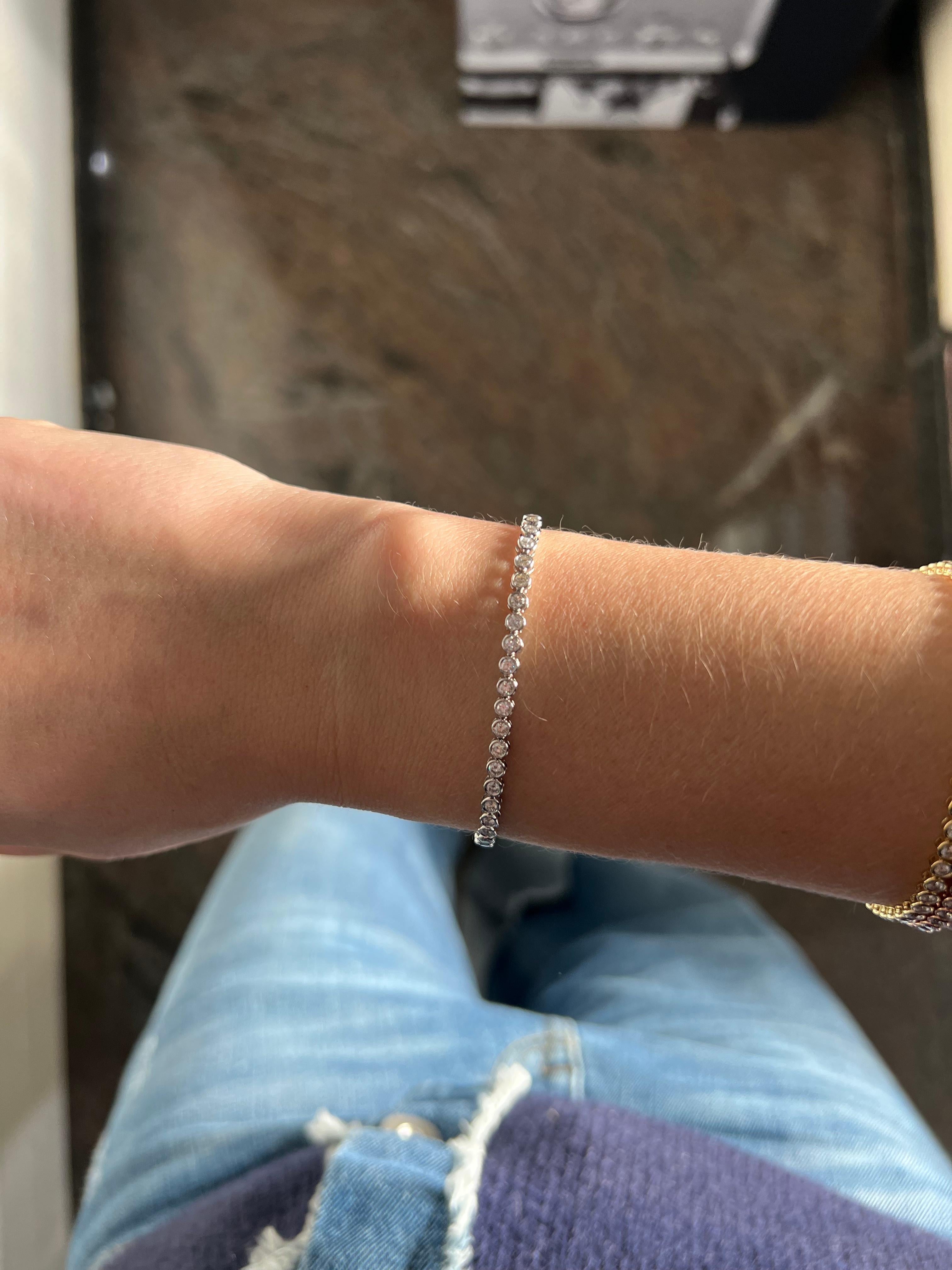 Bezel Set Tennis Bracelet 5.00 Carat in 18 Karat White Gold Natural Diamonds For Sale 2