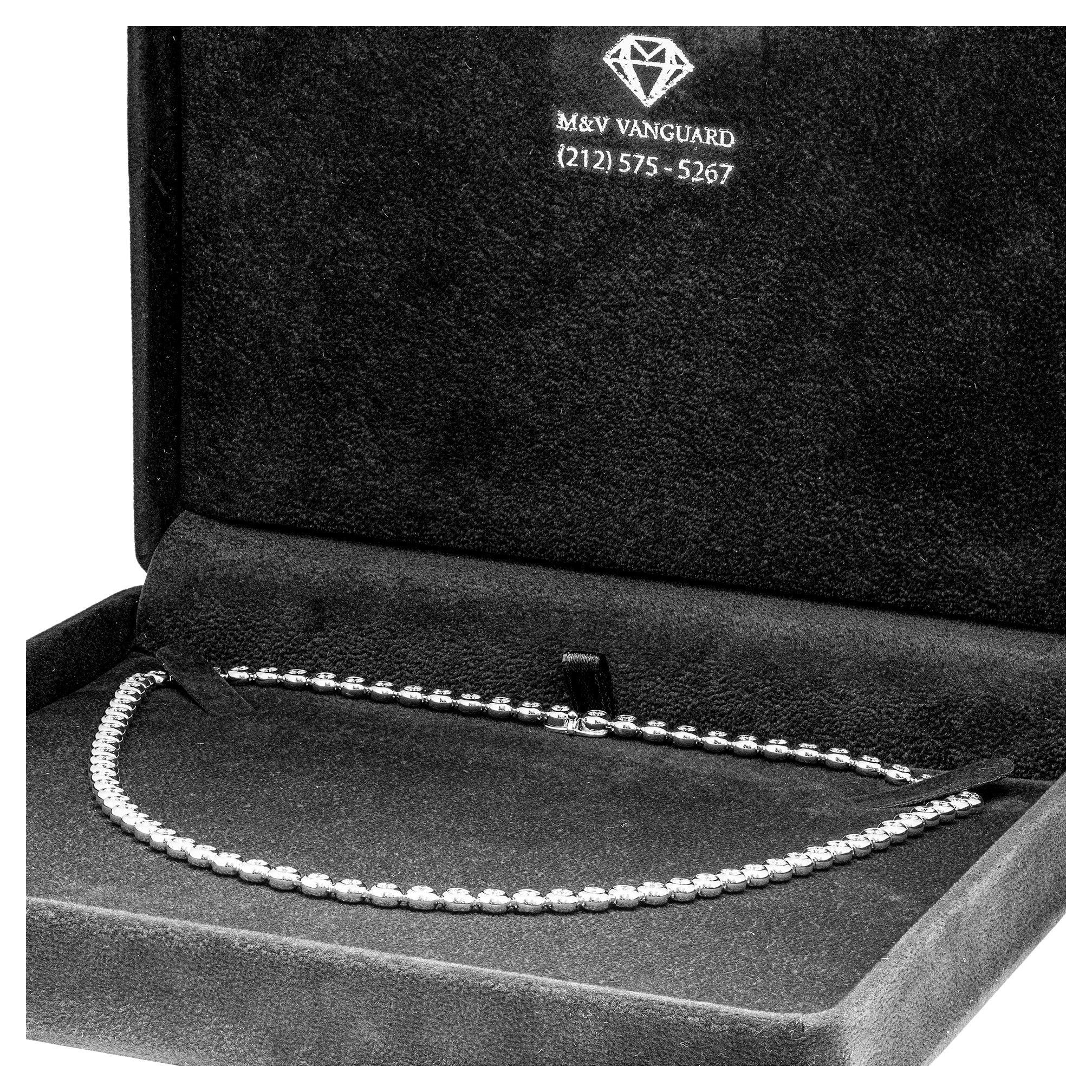  Diamond bezel set Tennis Necklace in Platinum 950
76 round diamonds F/G Color VS Clarity 
Total Length: 17.50 inches 
Total Carat Weight: 8.17ct (3.0mm each stone)