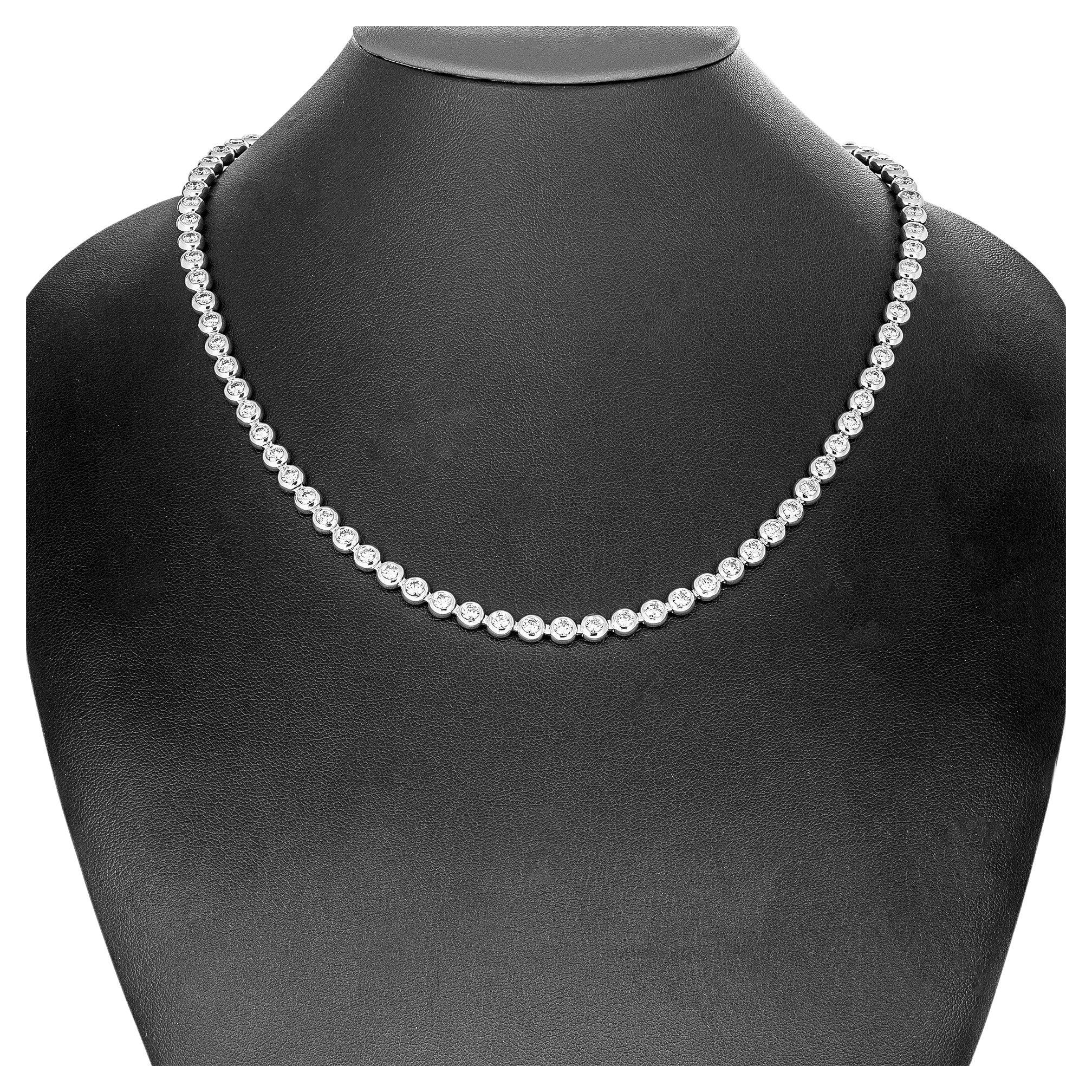 Bezel set Tennis Necklace in Platinum totaling 8.17 carat  For Sale