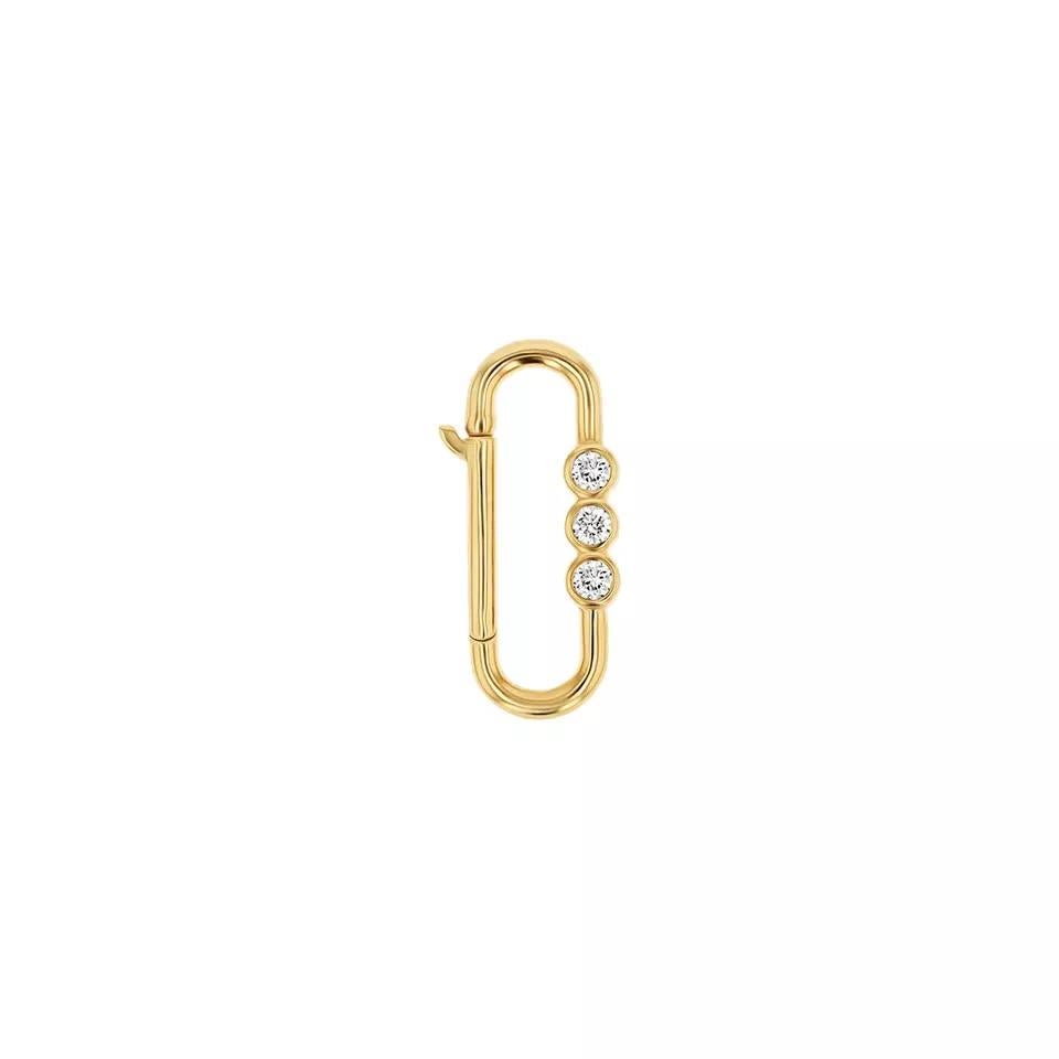 Bezel Set Three Diamond Oval Clasps 14K Solid Gold Paper Clip Jewelry In New Condition For Sale In Chicago, IL