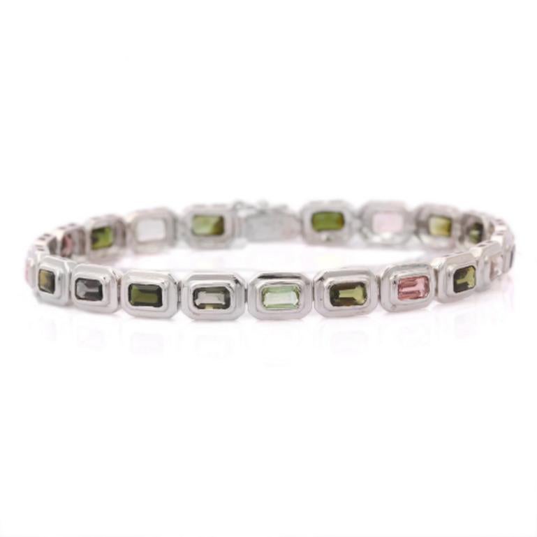 Turmalin-Tennisarmband mit Lünettenfassung aus Sterlingsilber für Mom Jewelry Gift im Angebot 1