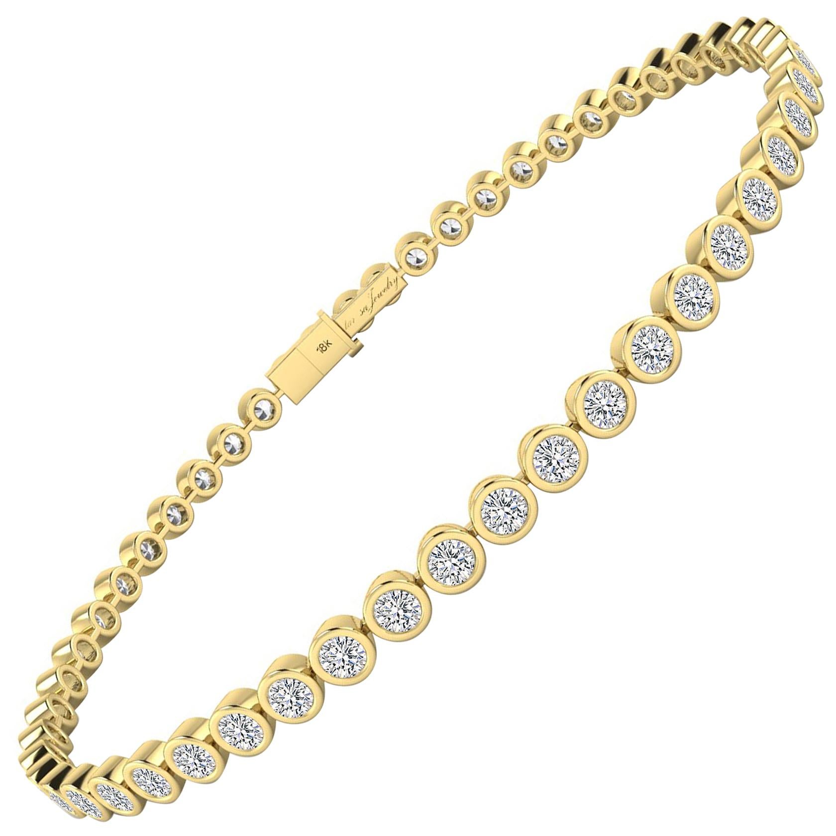 Bezel Set White Diamond Tennis Bracelet in 18 Karat Yellow Gold