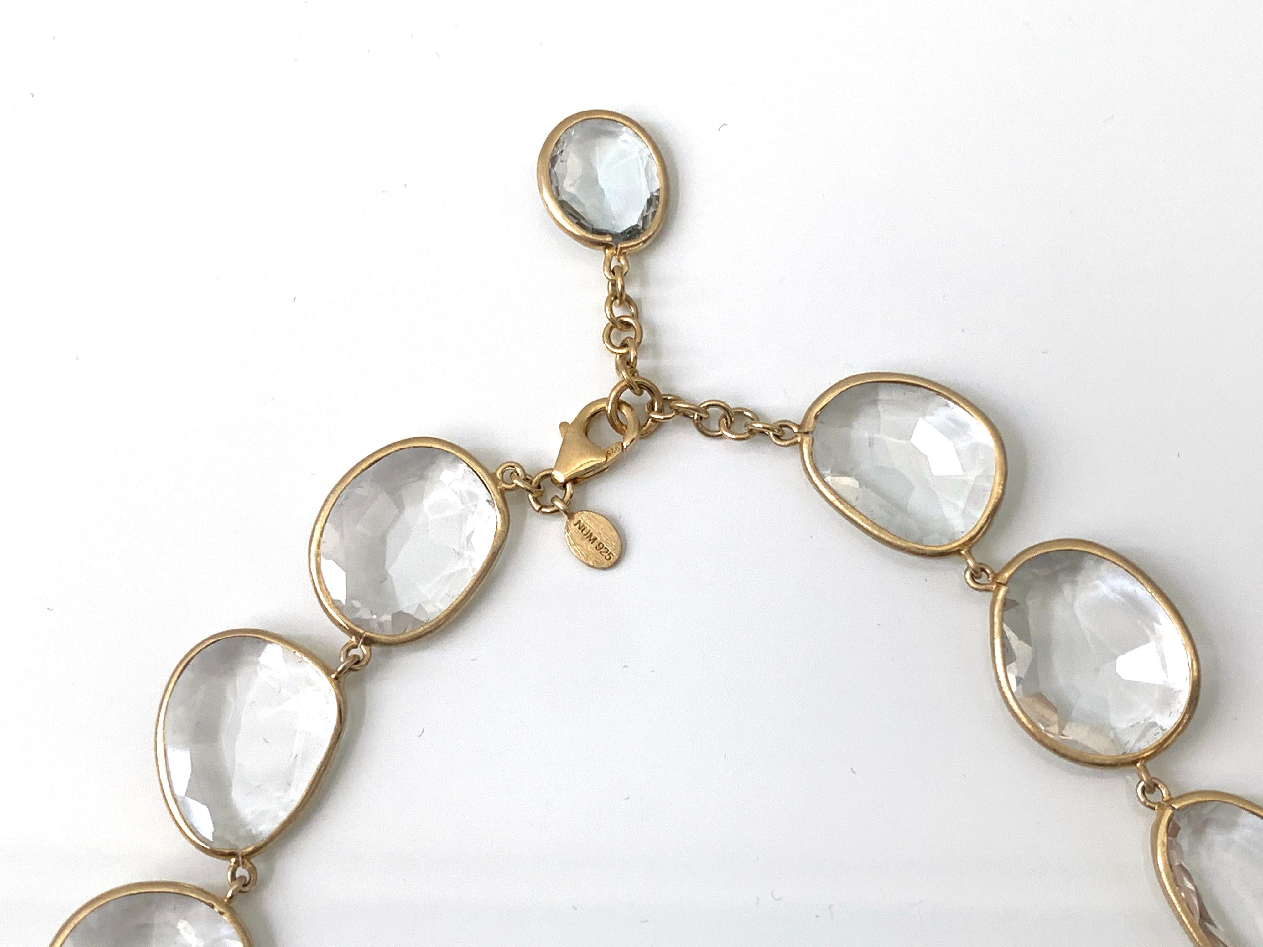 Women's Bezel set White Topaz Link Necklace For Sale