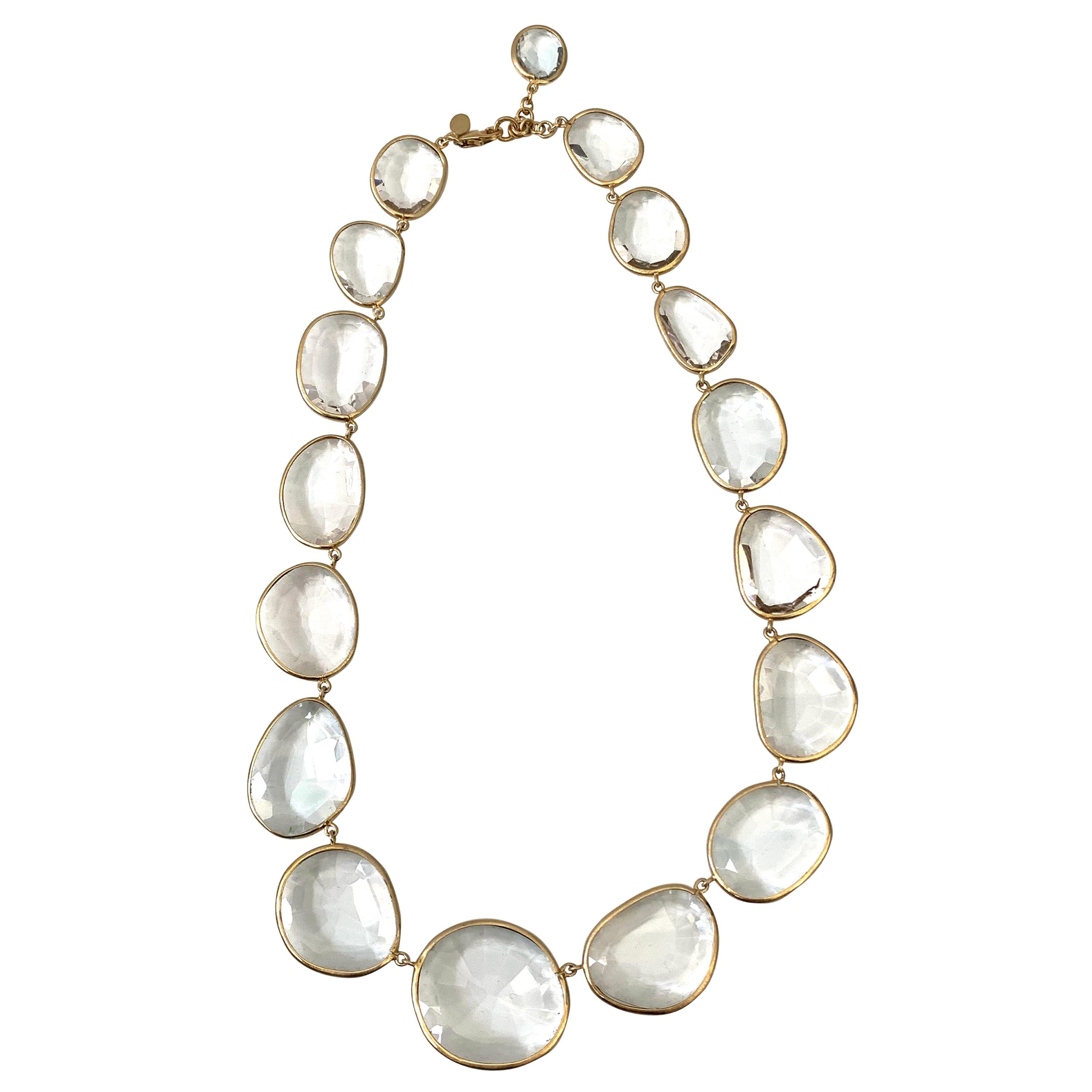 Bezel set White Topaz Link Necklace