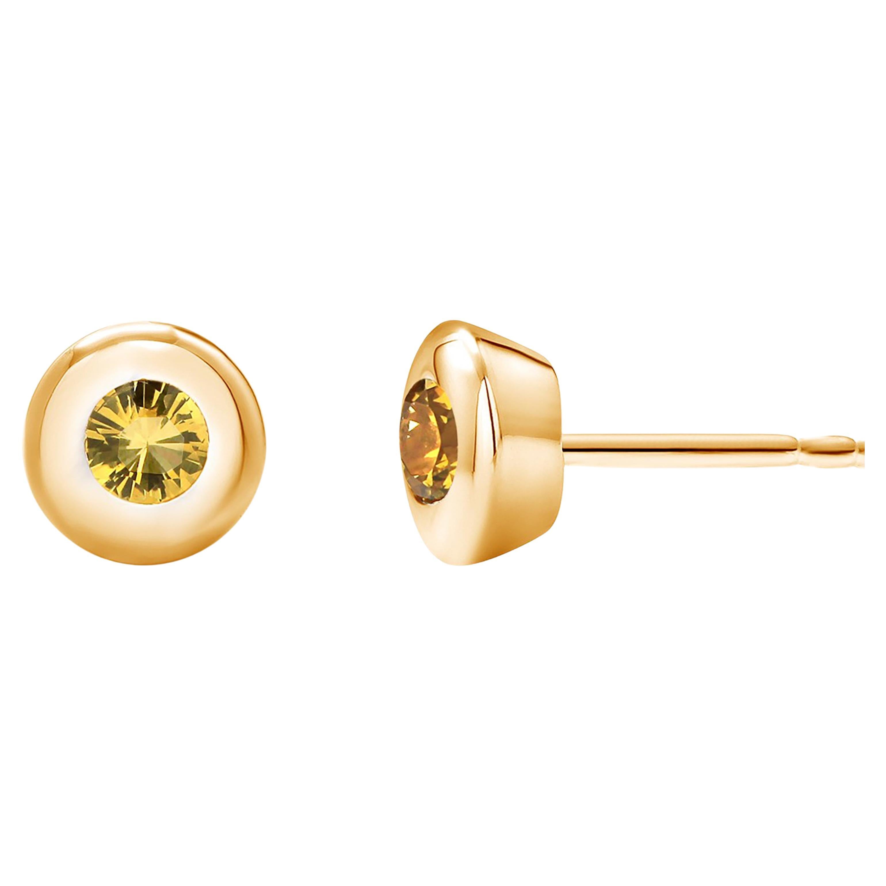 Boucles d'oreilles en or jaune 14 carats avec saphirs jaunes de 0,30 carat sertis sur le chaton de 0,22 pouce 