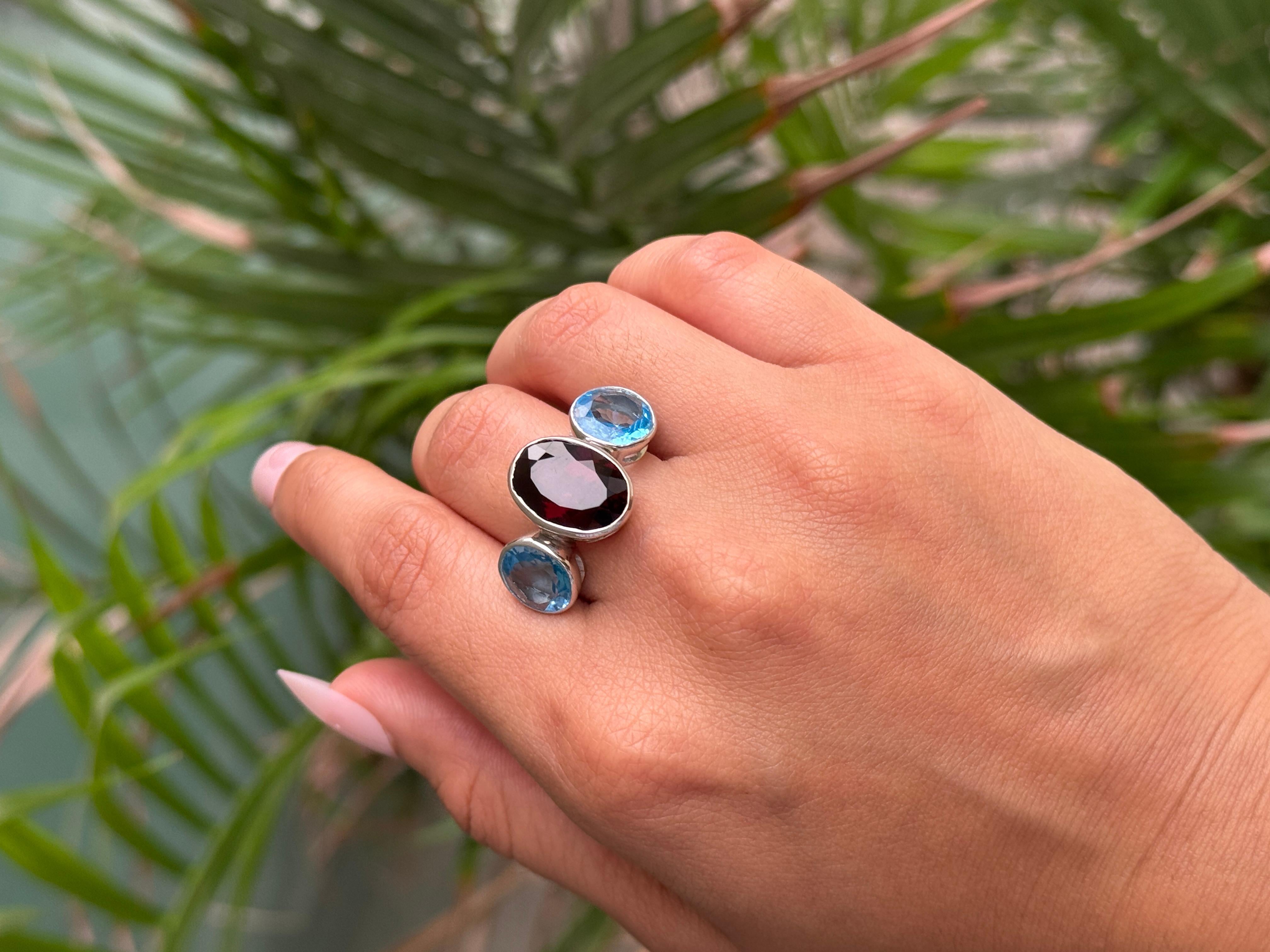 in vendita:  Anello in argento 925 con incastonatura a castone con tre pietre naturali multiple Regalo di lusso 4