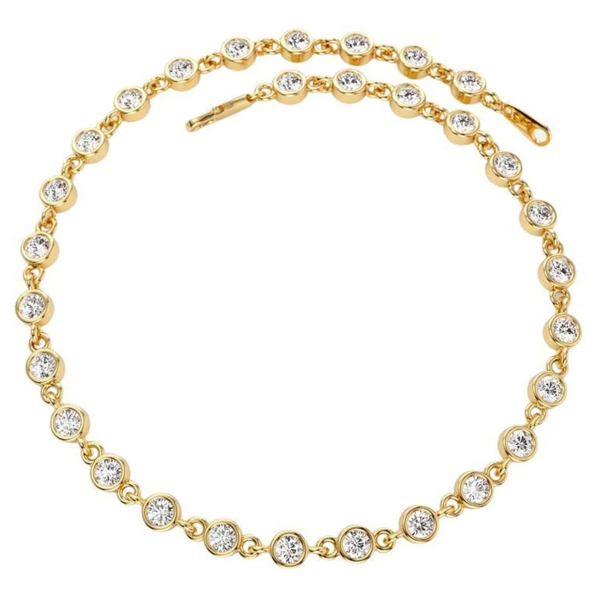 Pulsera de diamantes en oro amarillo de 14 quilates con engaste de bisel