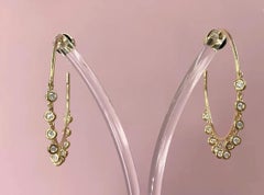 Bezel Shaker 0.65 Total Carat Diamond Yellow Gold Dangle Hoop Earrings