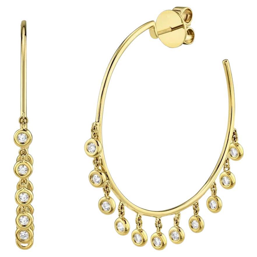 Bezel Shaker 0.65 Total Carat Diamond Yellow Gold Dangle Hoop Earrings For Sale