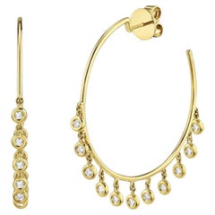 Bezel Shaker 0.65 Total Carat Diamond Yellow Gold Dangle Hoop Earrings