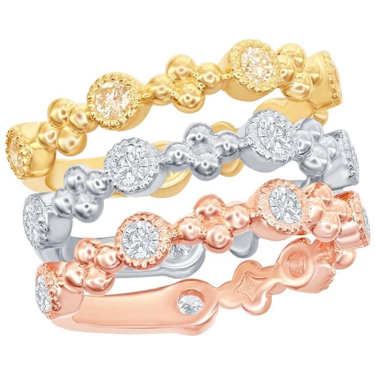 14K Bezel Stackable Rings White, Yellow, and Rose