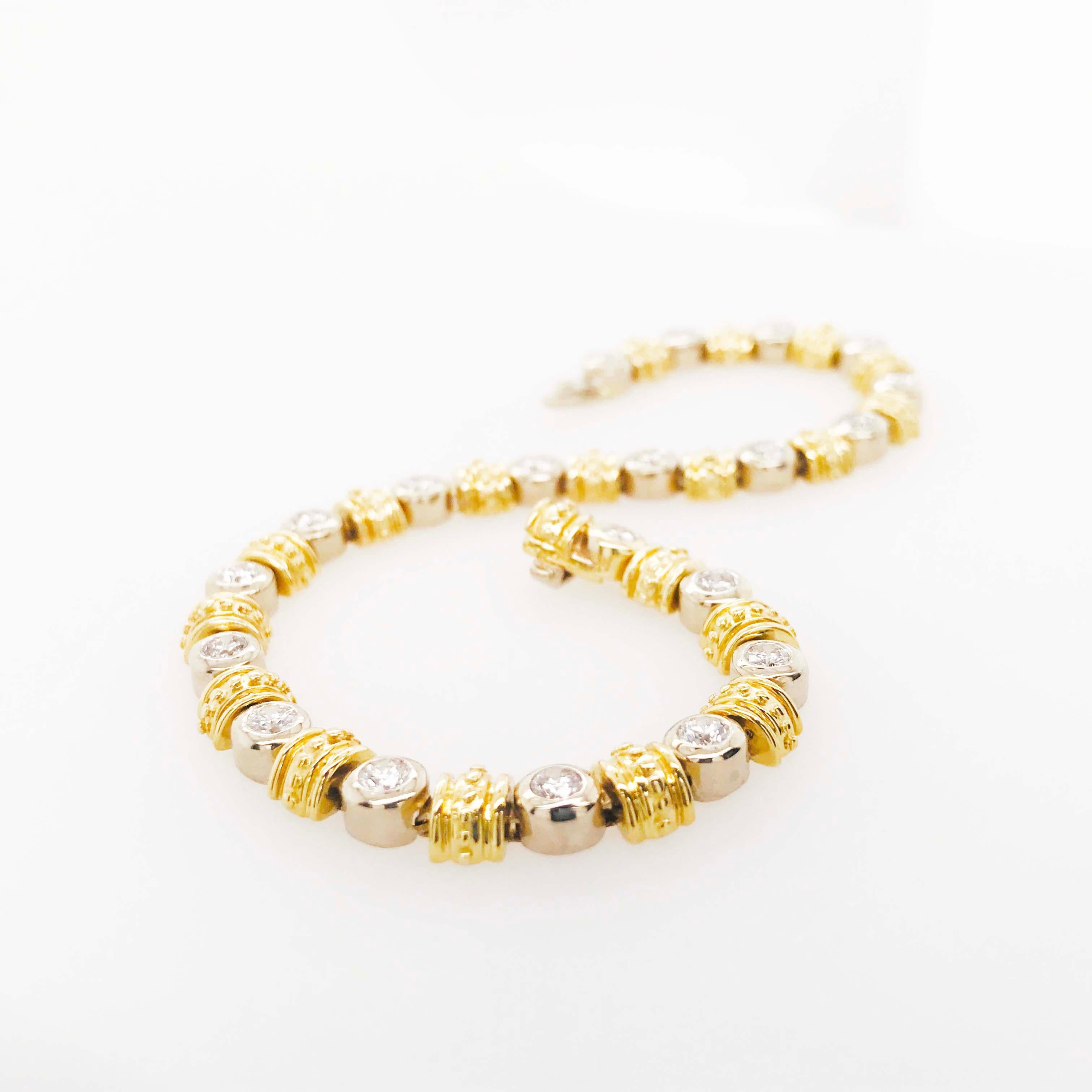 Round Cut Bezel Tennis Bracelet in 14kt Two-Tone with 2.80 Carat of Diamonds Total Weight