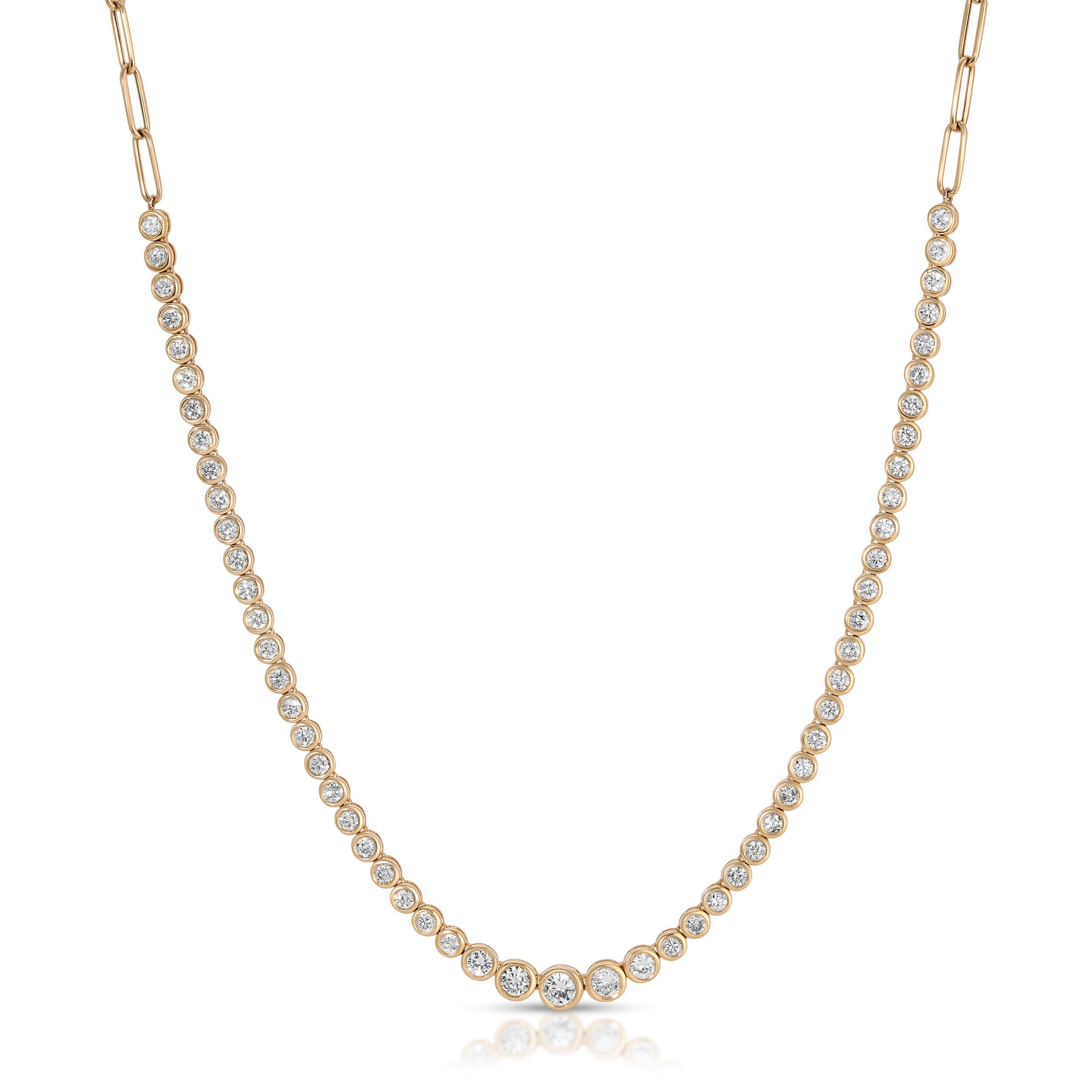 Bezel Paper Clip 14K Yellow Gold Adjustable Tennis Necklace In New Condition For Sale In Los Angeles, CA