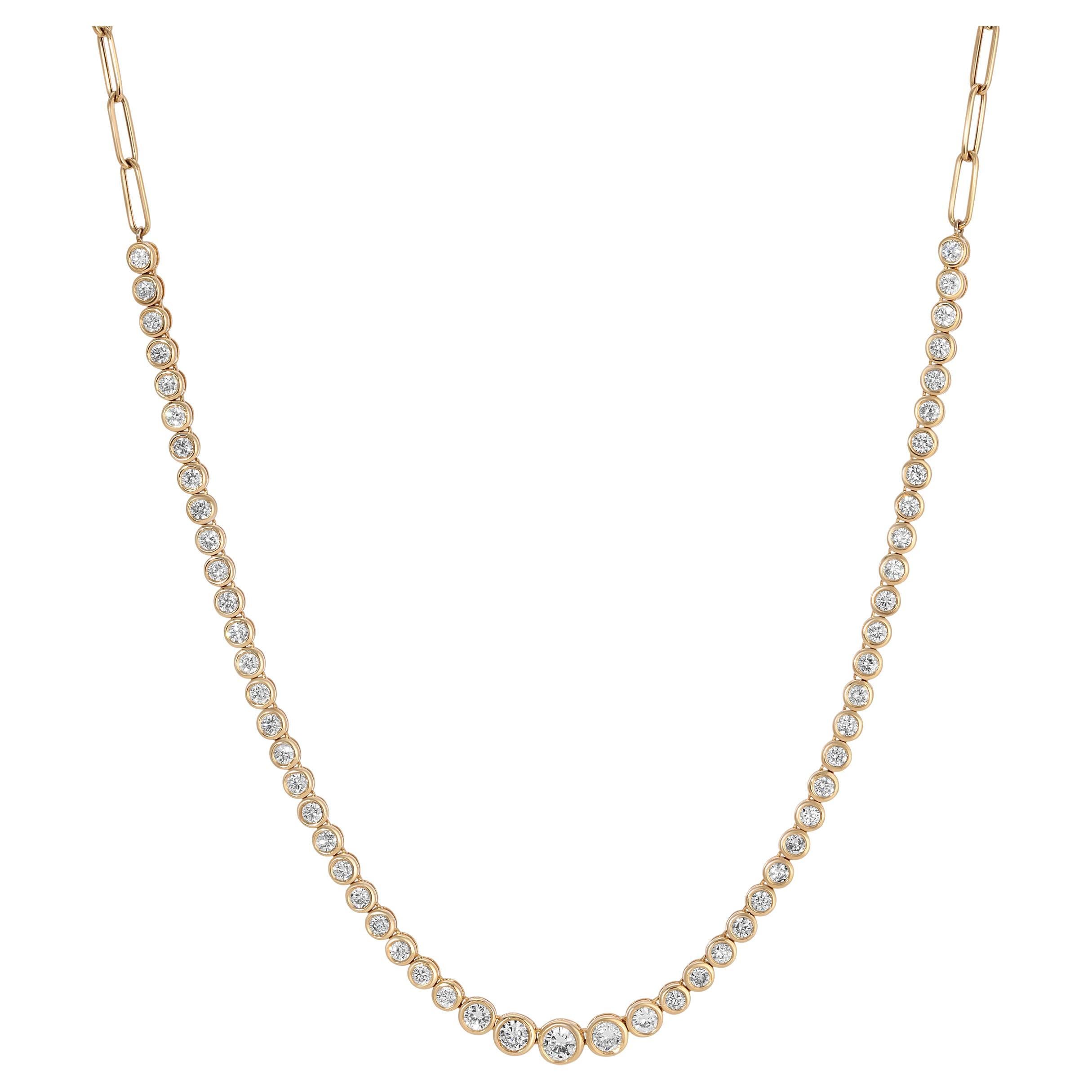 Bezel Paper Clip 14K Yellow Gold Adjustable Tennis Necklace