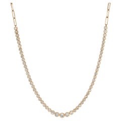 Bezel Paper Clip 14K Yellow Gold Adjustable Tennis Necklace