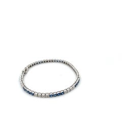 Bezel & Tube Bracelet With Blue Sapphires & White Diamonds in 18 Kt White Gold