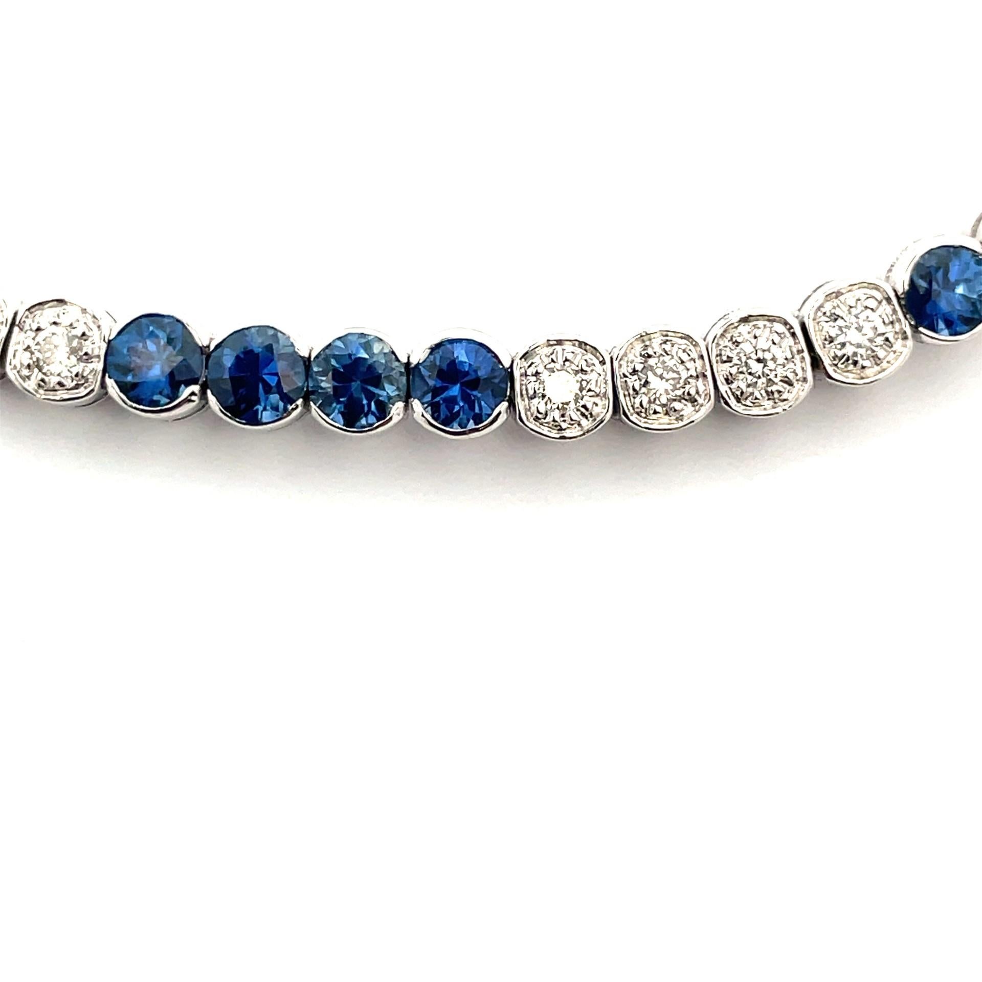Women's Bezel & Tube Bracelet With Blue Sapphires & White Diamonds in 18 Kt White Gold For Sale