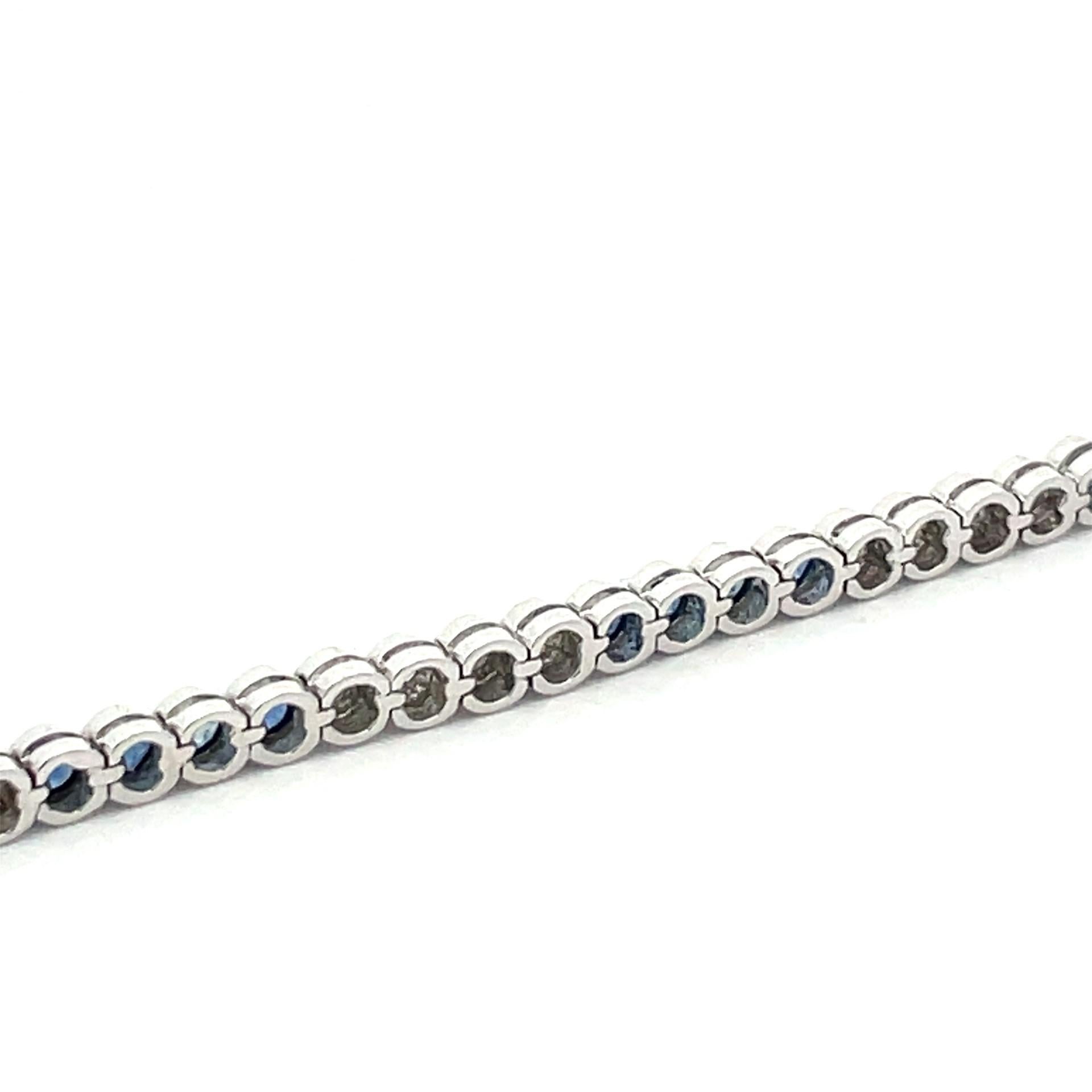 Bezel & Tube Bracelet With Blue Sapphires & White Diamonds in 18 Kt White Gold For Sale 1