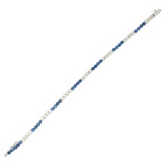 Bezel & Tube Bracelet With Blue Sapphires & White Diamonds in 18 Kt White Gold