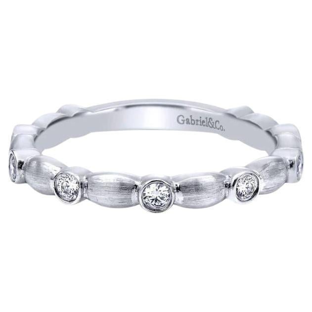 Bezels and Scallops Satin White Gold Diamond Band For Sale