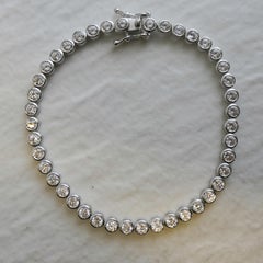 BezelSet Natural Zircon Tennis Bracelet in Rhodium-Plated Sterling Silver 7 In