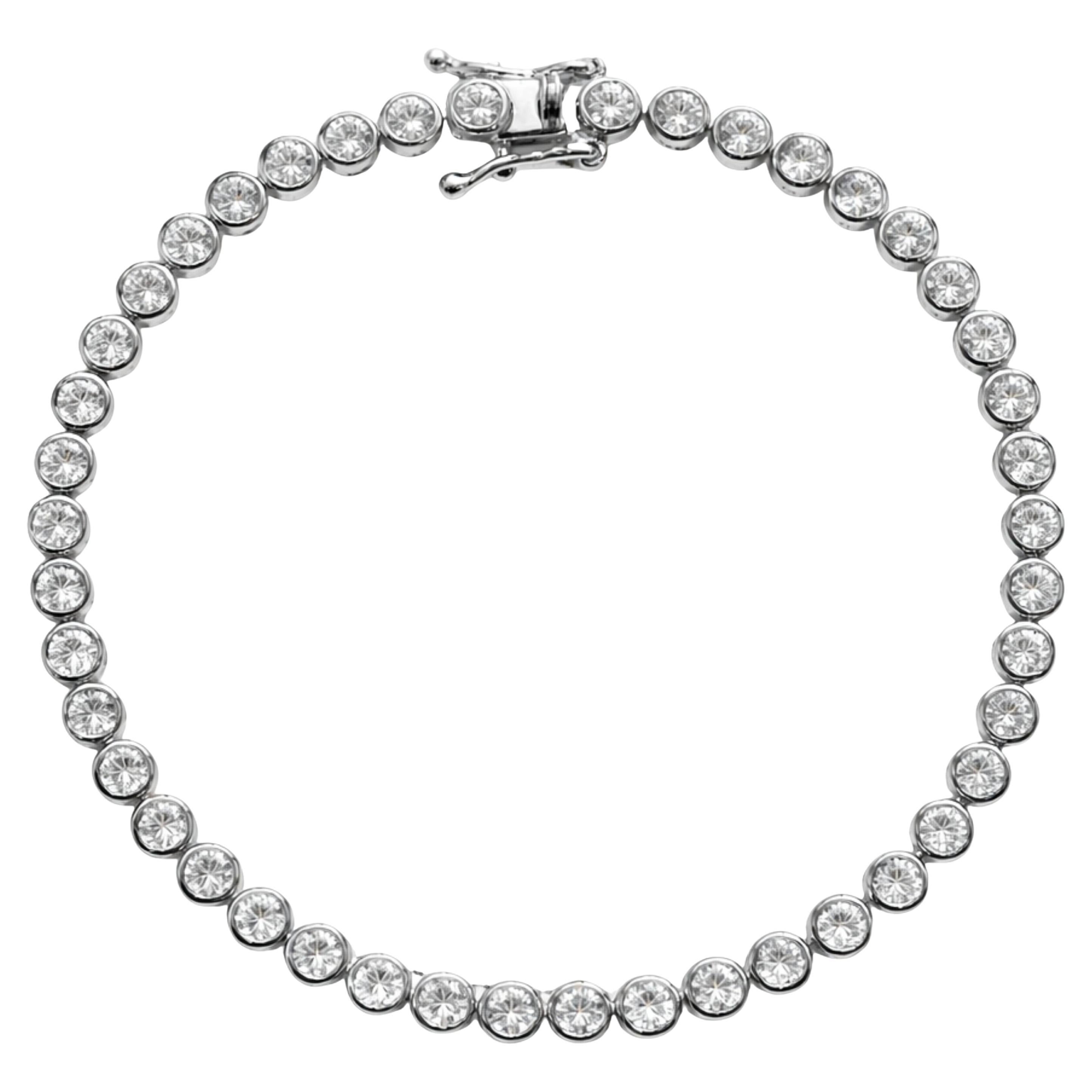 BezelSet Natural Zircon Tennis Bracelet in Rhodium-Plated Sterling Silver 7 In