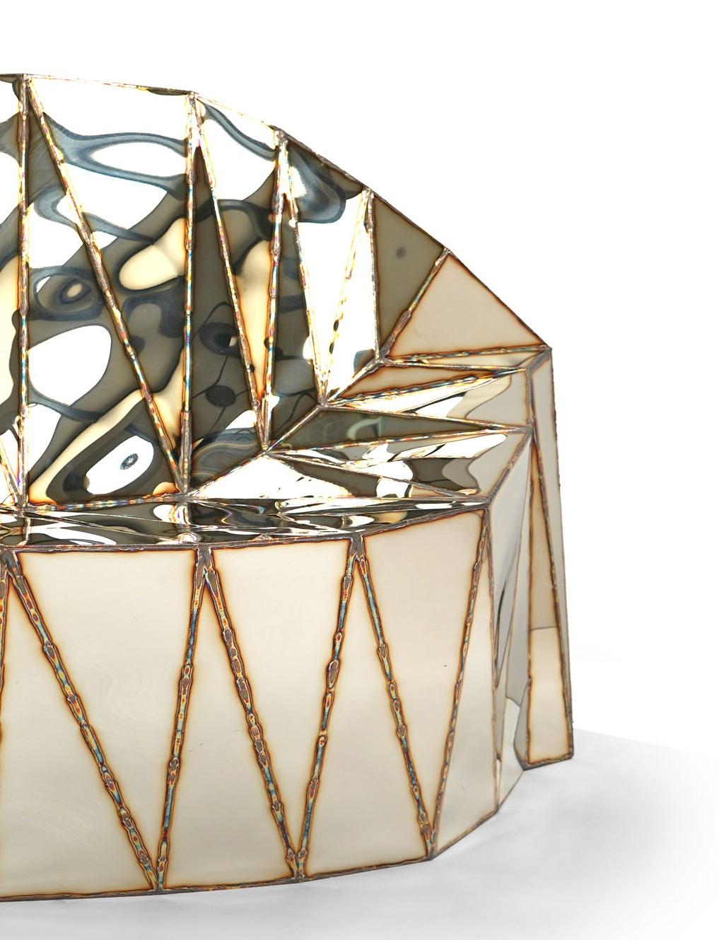 Silla Bezier de acero inoxidable y pulido espejo soldado de Julian Mayor Posmoderno en venta