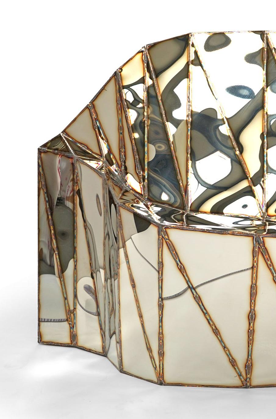 Silla Bezier de acero inoxidable y pulido espejo soldado de Julian Mayor Británico en venta