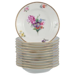 B&G, Bing and Grondahl Saxon Flower, 12 Cake Plates Decorated with Flowers