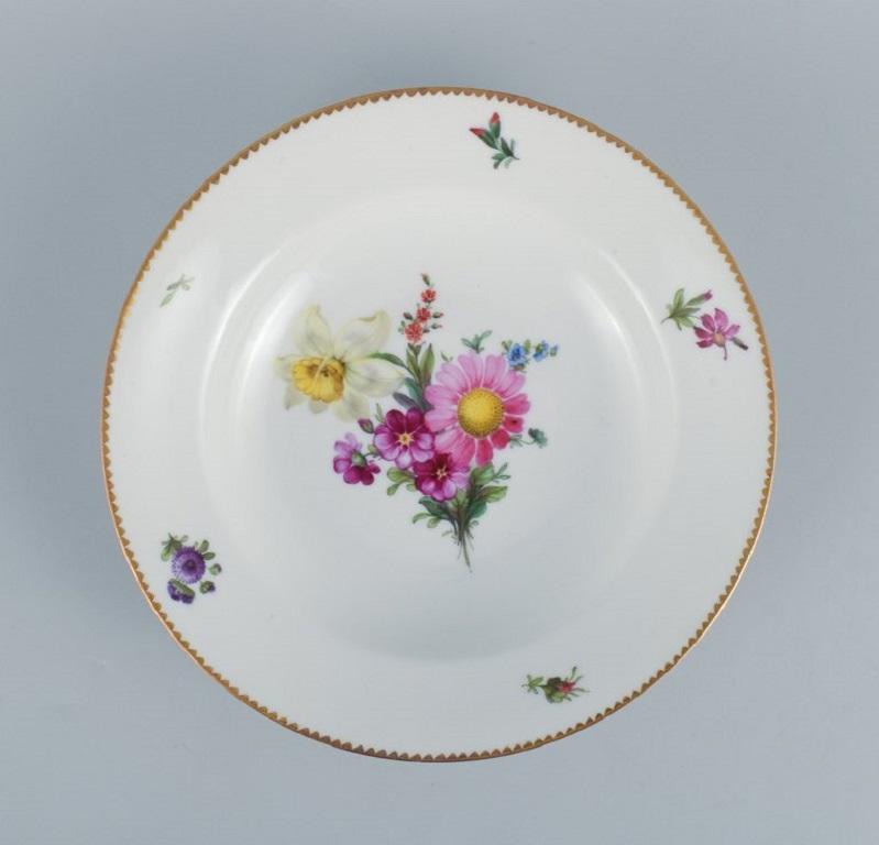 Danish B&G, Bing & Grondahl Saxon Flower. Four Deep Plates Decorated with Flowers For Sale