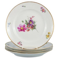 B&G, Bing and Grondahl Saxon Flower, Four Dinner Plates Decorated with Flowers