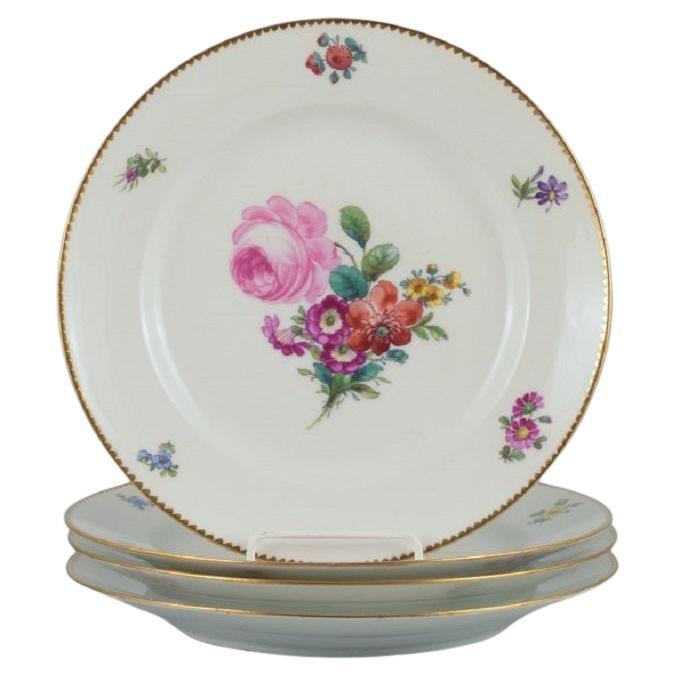 B&G, Bing & Grondahl Saxon Flower, Four Dinner Plates Decorated with Flowers