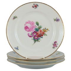 B&G, Bing & Grondahl Saxon Flower, Four Dinner Plates Decorated with Flowers