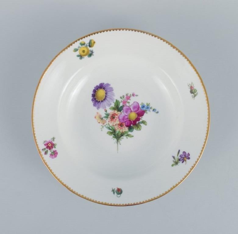 Danish B&G, Bing & Grondahl Saxon Flower, Six Deep Plates Decorated with Flowers For Sale
