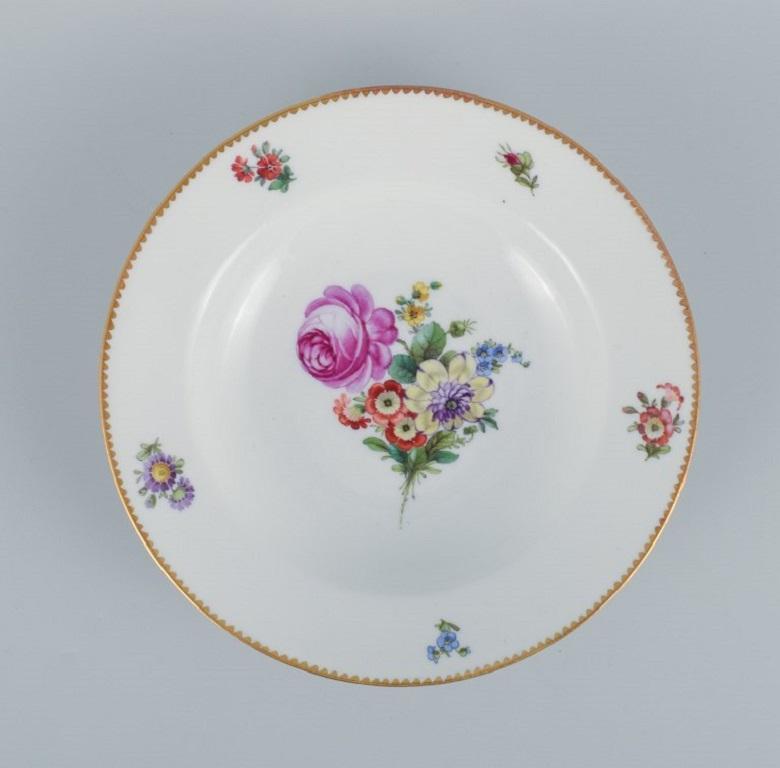 Danish B&G, Bing & Grondahl Saxon Flower. Six Deep Plates Decorated with Flowers For Sale