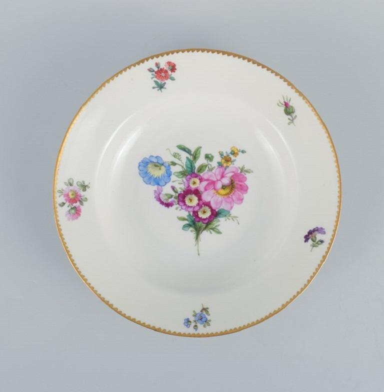 Hand-Painted B&G, Bing & Grondahl Saxon Flower, Six Deep Plates Decorated with Flowers For Sale