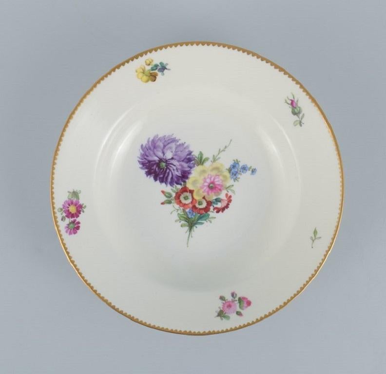 Early 20th Century B&G, Bing & Grondahl Saxon Flower, Six Deep Plates Decorated with Flowers For Sale
